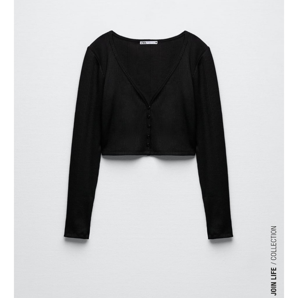 Zara RIBBED CROPPED JACKET
BLACK​
